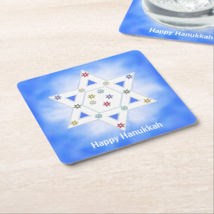 Porta-copo De Papel Quadrado Estrela e flocos de neve de Hanukkah azuis