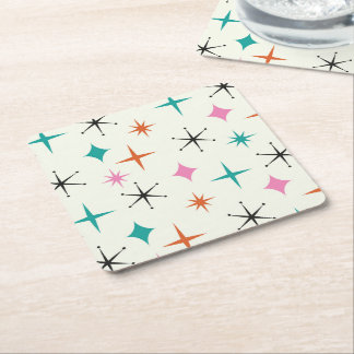 Porta-copo De Papel Quadrado Estrelas Atômicas de Meados do Século em Rosa Azul