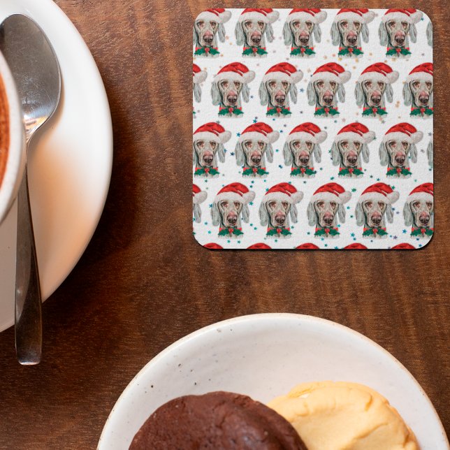Porta-copo De Papel Quadrado Estrelas de Natal de Cachorro-Weimaraner (Criador carregado)