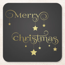 Porta-copo De Papel Quadrado Estrelas de Natal Douradas e Feliz