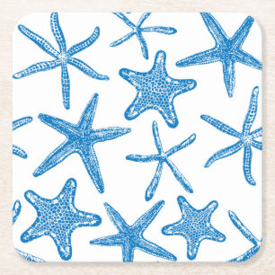 Porta-copo De Papel Quadrado Estrelas do mar em azul
