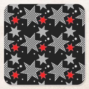 Porta-copo De Papel Quadrado Estrelas Pretas, Vermelhas e Brancas
