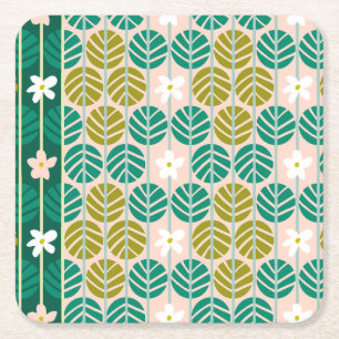 Porta-copo De Papel Quadrado Estrias de Verão retro portas copos florais verdes