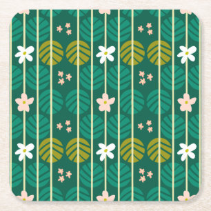 Porta-copo De Papel Quadrado Estrias de verão retro portas copos florais verdes