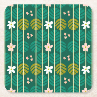 Porta-copo De Papel Quadrado Estrias de verão retro portas copos florais verdes