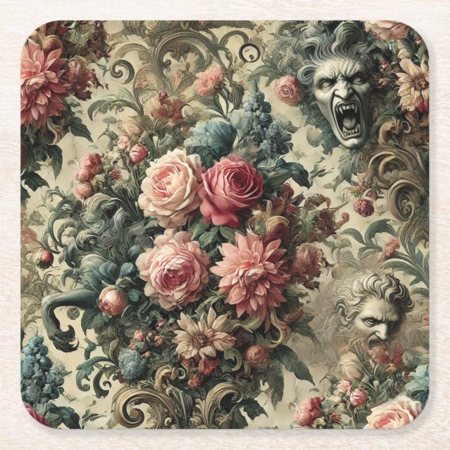 Porta-copo De Papel Quadrado Eternity is Often Enough – Gothic Floral Design (Frente)