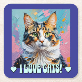 Porta-copo De Papel Quadrado Eu Adoro Gatos!