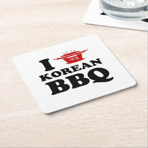 Porta-copo De Papel Quadrado Eu Amo CHURRASCO Coreano (고 기 구 이)