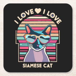 Porta-copo De Papel Quadrado Eu amo gato siamês