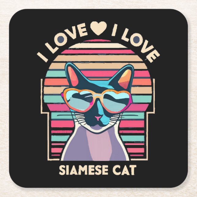 Porta-copo De Papel Quadrado Eu amo gato siamês (Frente)
