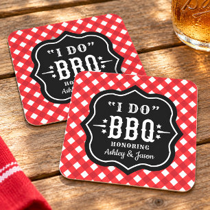 Porta-copo De Papel Quadrado Eu Faço Churrasco Vermelho Gingham Casamento