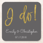 Porta-copo De Papel Quadrado Eu faço Portas copos de casamentos de folhas e Cin<br><div class="desc">Faux Gold Foil e Cinzas de carvão...  Coasters de Casamento para um Janto Elegante de Recepção de Casamentos ou Ensaio.</div>