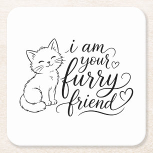 Porta-copo De Papel Quadrado Eu Sou Seu Amigo Peludo Design de Animal Fofo