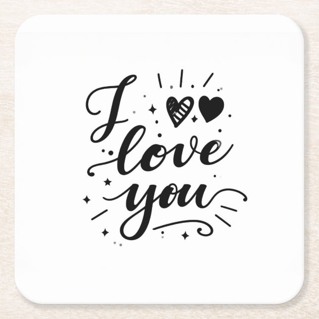 Porta-copo De Papel Quadrado eu te amo (Frente)