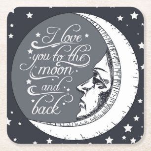 Porta-copo De Papel Quadrado Eu te amo à lua e à parte traseira