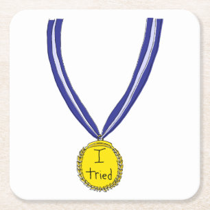 Porta-copo De Papel Quadrado Eu Tentei Medalha