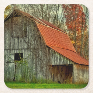 Porta-copo De Papel Quadrado EUA, Indiana. paisagem rural, celeiro coberto de v
