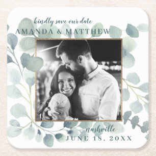 Porta-copo De Papel Quadrado Eucalipto Verde Azul-Folhagem-Folhagem