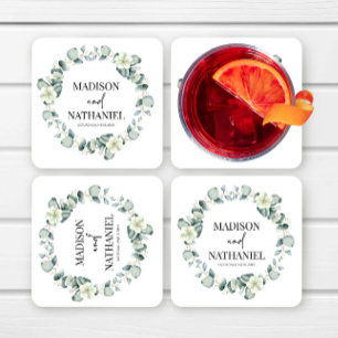 Porta-copo De Papel Quadrado Eucalipto Verde Deixa Casamento Botânico Verde