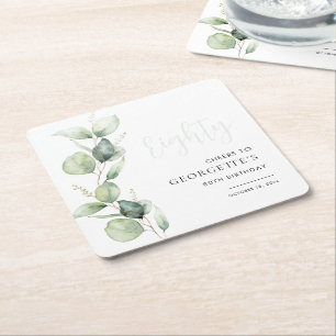 Porta-copo De Papel Quadrado Eucalyptus 80 Birthday