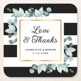 Porta-copo De Papel Quadrado Eucalyptus Greenery Casamento Negro e Branco