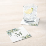 Porta-copo De Papel Quadrado Eucalyptus Greenery Monograma Floral Elegante<br><div class="desc">Elegante Portas copos de Monograma Floral Botânica Eucalyptus com o nosso adorável sábio eucalipto verde e verde-azul empoeirado e tipografia moderna. Fácil de personalizar com suas informações para uma simples elegante porta copos de nomes de família. Entre em contato conosco em cedarandstring@gmail.com se precisar de assistência com o design ou...</div>