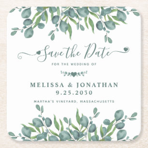 Porta-copo De Papel Quadrado Eucalyptus Greenery Sage Weding A Data