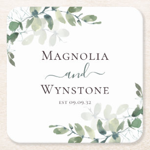 Porta-copo De Papel Quadrado Eucalyptus Greenery Wedding
