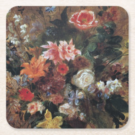 Porta-copo De Papel Quadrado Eugene Delacroix Vintage Buquê de Flores