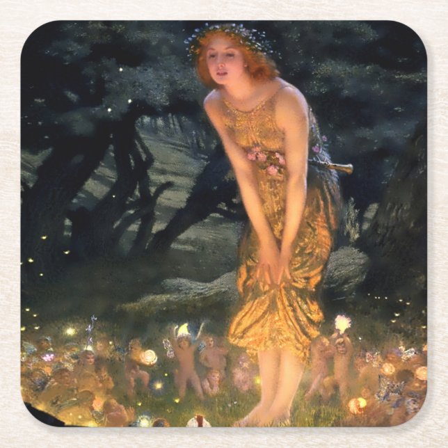 Porta-copo De Papel Quadrado "Eve de Verão" por Edward Robert Hughes (Frente)