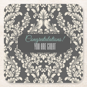 Porta-copo De Papel Quadrado Evento de Damask Personalizável
