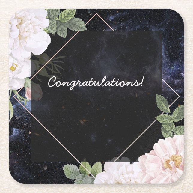 Porta-copo De Papel Quadrado Evento Floral Personalizável (Frente)