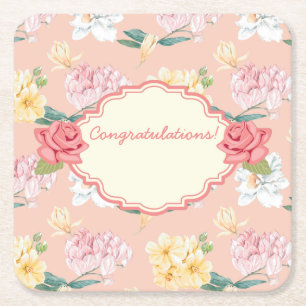 Porta-copo De Papel Quadrado Evento Floral Personalizável