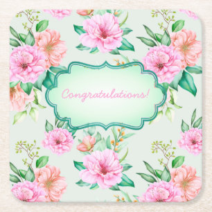 Porta-copo De Papel Quadrado Evento Floral Personalizável