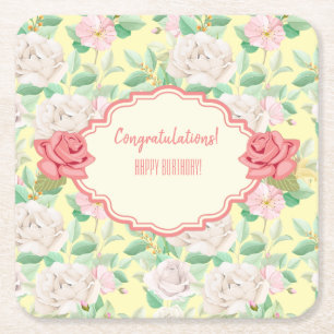 Porta-copo De Papel Quadrado Evento Floral Personalizável