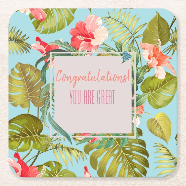 Porta-copo De Papel Quadrado Evento tropical personalizável (Frente)