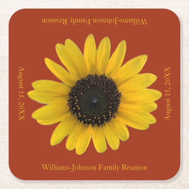 Porta-copo De Papel Quadrado Evento Vermelho Personalizado de Girassol (Frente)