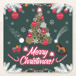 Porta-copo De Papel Quadrado Evergreen Joy do Natal