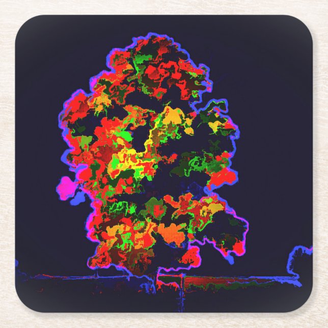 Porta-copo De Papel Quadrado Explosão de árvore neon (Frente)