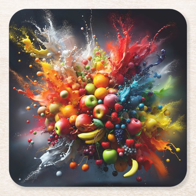 Porta-copo De Papel Quadrado explosão de fruta (Frente)