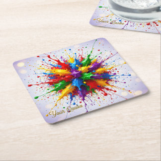 Porta-copo De Papel Quadrado Explosão de Tinta Líquida Colorida Arte Abstrata