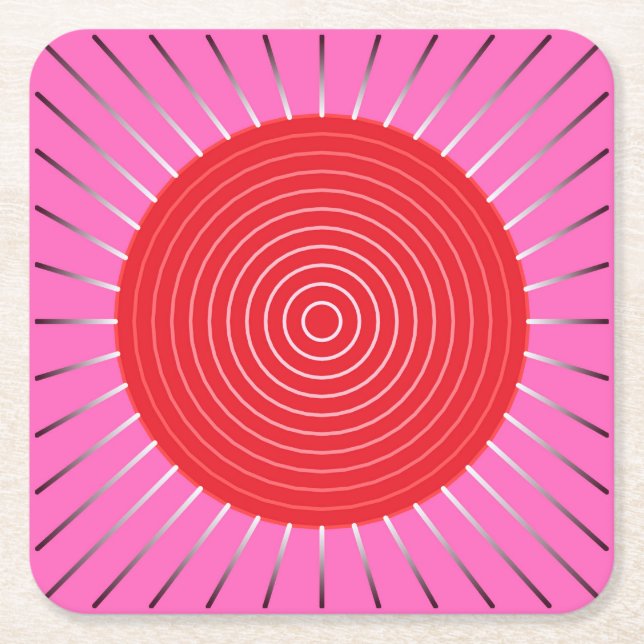 Porta-copo De Papel Quadrado Explosão Sunística Geométrica Moderna - Fuchsia e  (Frente)