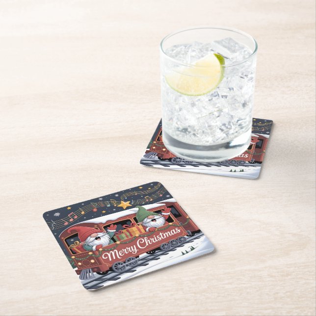 Porta-copo De Papel Quadrado Expresso Musical dos Gnomos Whimsical (Insitu)