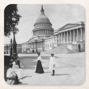 Porta-copo De Papel Quadrado Exterior da construção do Capitólio com mulhere