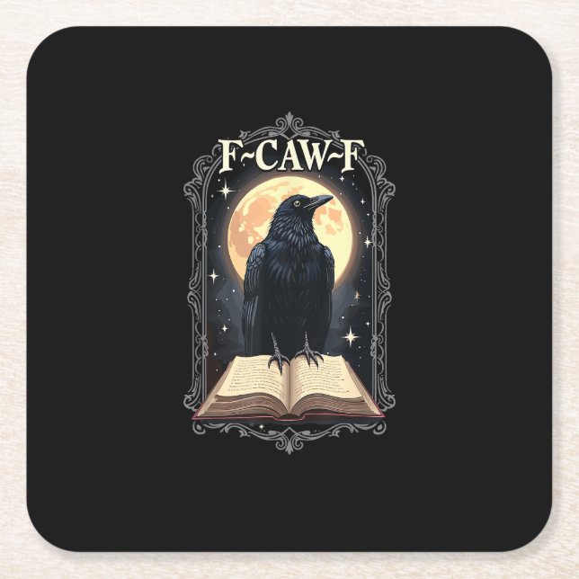 Porta-copo De Papel Quadrado F-Caw-F Crow Funny Halloween Raven Moon (Frente)