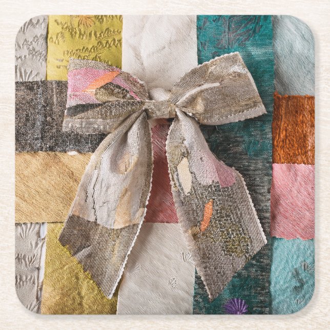 Porta-copo De Papel Quadrado Fabric Ribbon Bow Coaster (Frente)