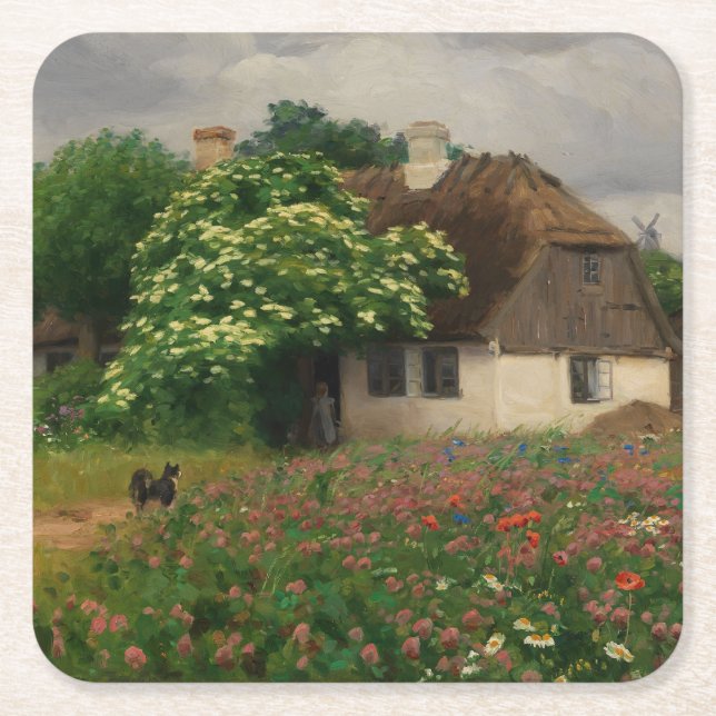 Porta-copo De Papel Quadrado Fábrica com Flores-Prados (Frente)