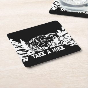 Porta-copo De Papel Quadrado Faça uma citação de Hike, paisagem monocromática d