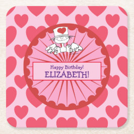 Porta-copo De Papel Quadrado "Fada do Coração" © Aniversário Personalizar