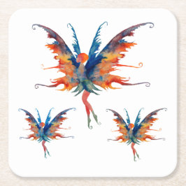 Porta-copo De Papel Quadrado Fairies Watercolor Art Portas copos Quadradas Pers